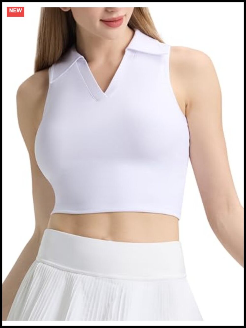 Women's Sleeveless V-Neck Golf Polo Tank Top - Cropped Athletic Tennis Shirt